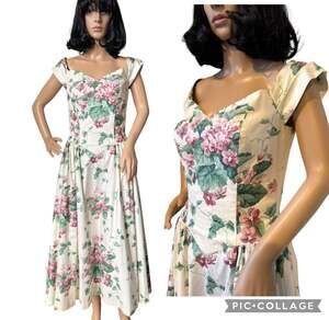 Vintage romantic floral pink Hydrindra off shoulder formal dress size small